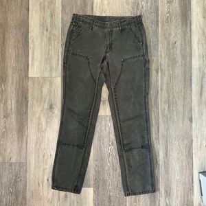 Woman’s Carhartt, mid rise, double-knee work pants. Grey.